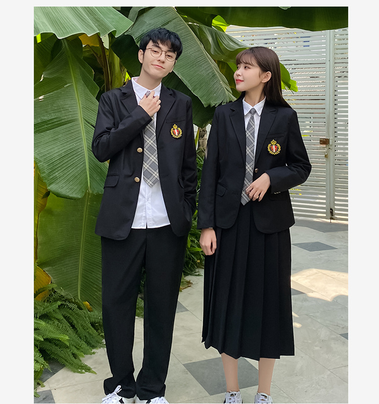 jk学院风秋冬制服黑色西装校服套装高中学生初中毕业运动会班服