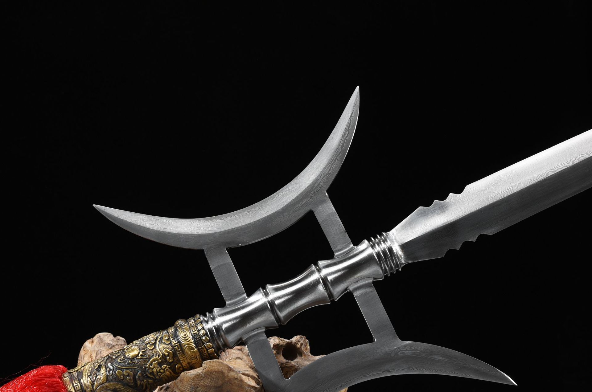 龙泉市刀剑花纹钢手工锻打十八般兵器双月方天画戟影视摆件未开刃