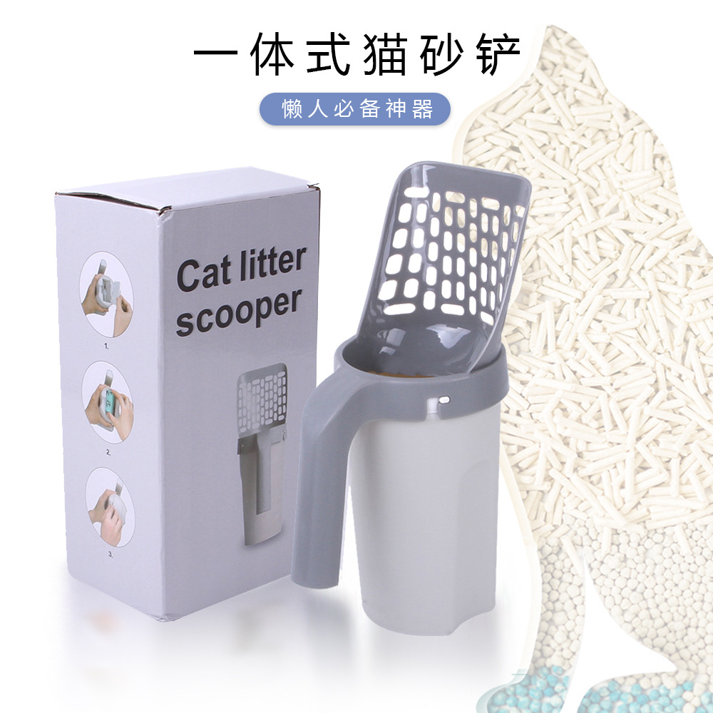 Integrated Cat Litter Scoop Plastic Cat Litter Trash Can with Garbage Bag Household Cat Toilet Cat Shit Professional Poop Cleaning Artifact