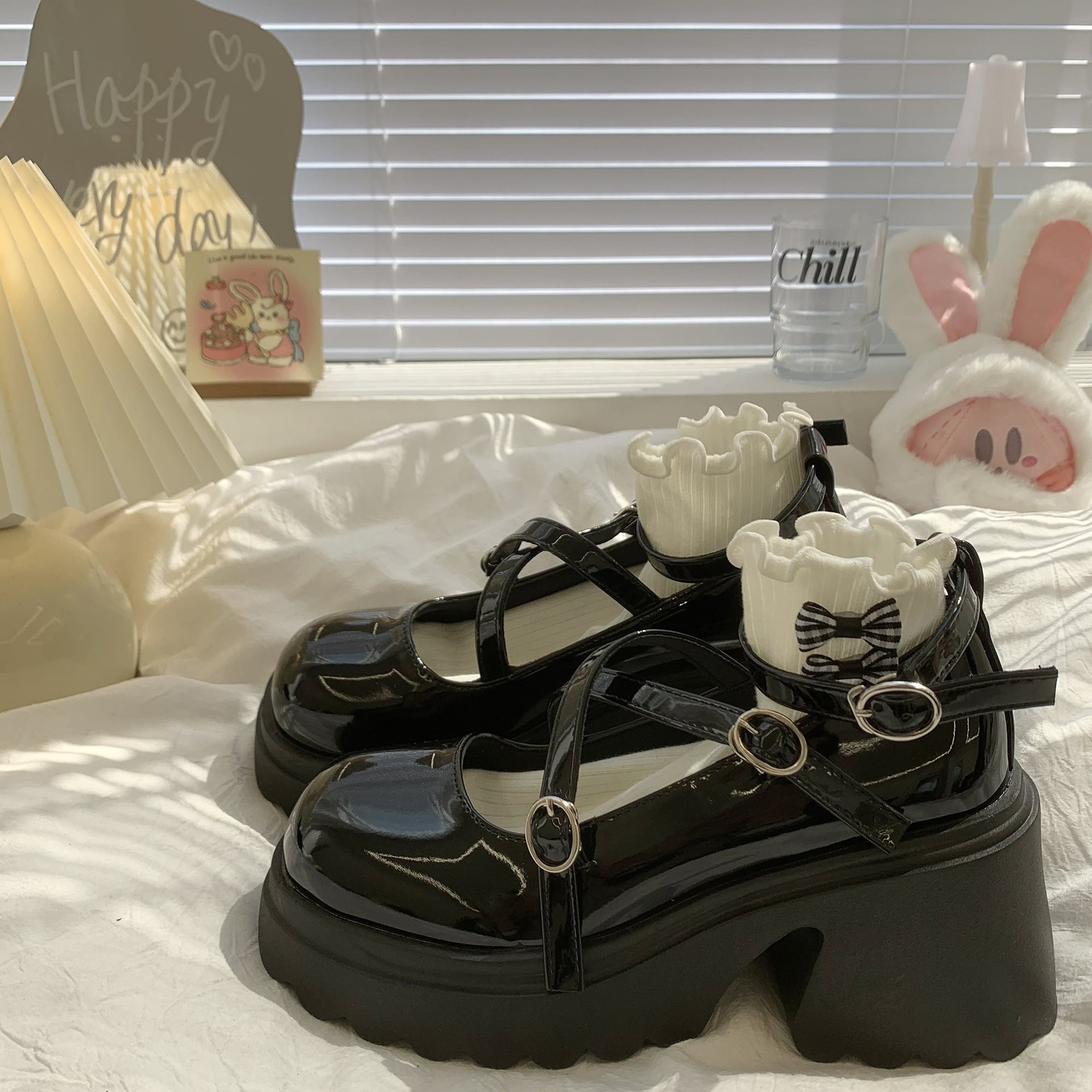 黑色矮子乐小皮鞋女夏季新款2024复古英伦风粗跟日系jk玛丽珍单鞋