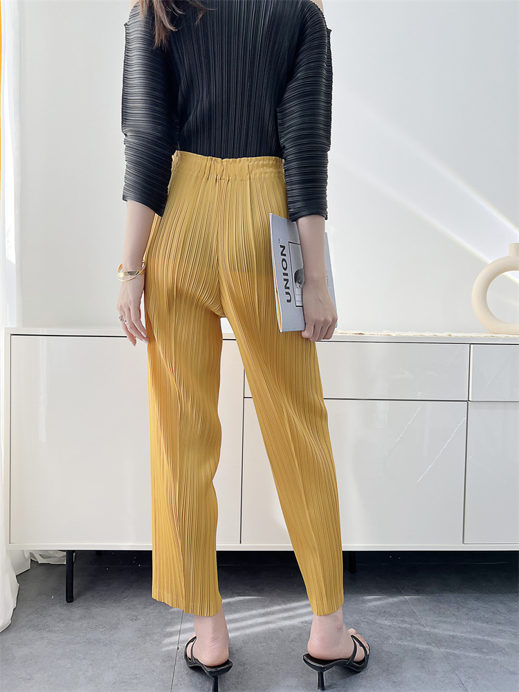 三宅褶皱裤子女休闲长裤锥形百褶裤子2022夏季新品休闲时尚百搭