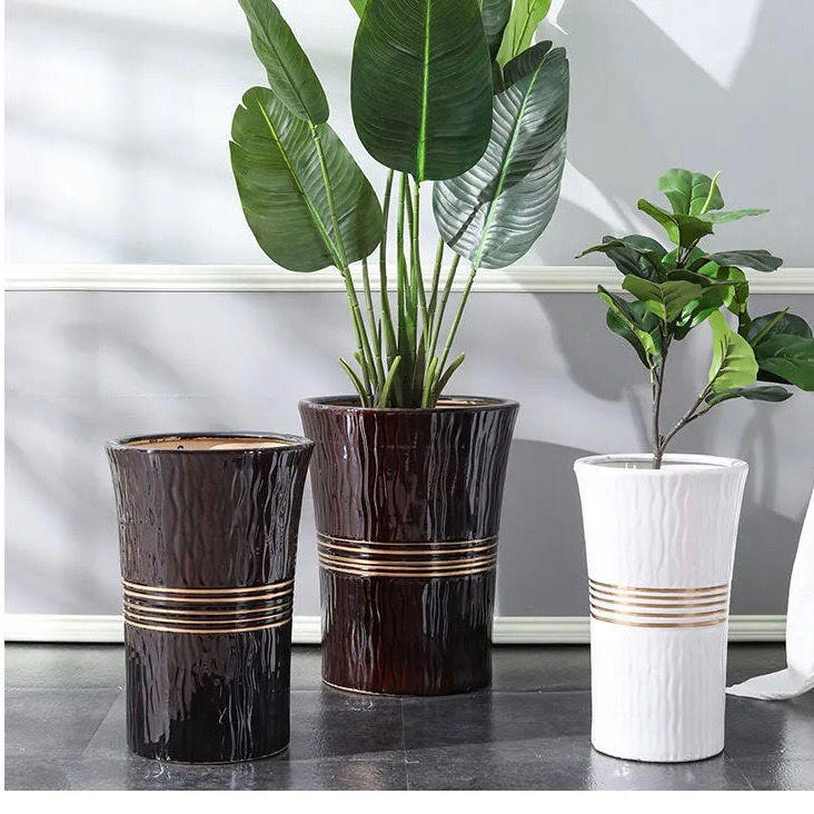 大花盆陶瓷特大号简约高款花盆白色风款客厅绿植发财金钱树盆栽