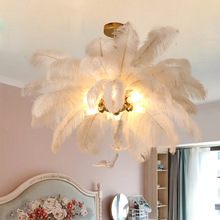 跨境轻奢卧室灯ins吊灯北欧现代简约客厅灯创意网红鸵鸟羽毛灯具