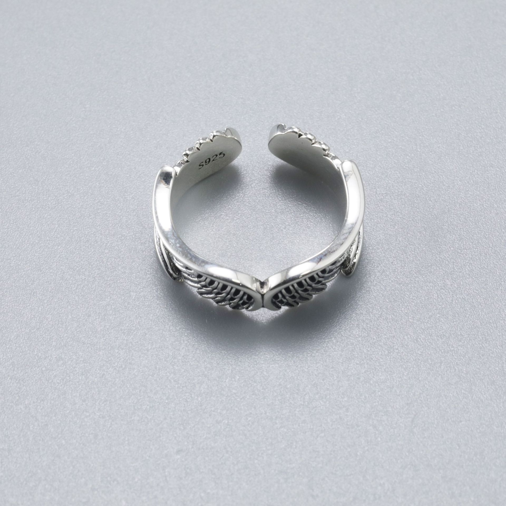 时尚羽毛羽翼开口戒指天使之翼纯银s925小众设计高级个性指环配饰