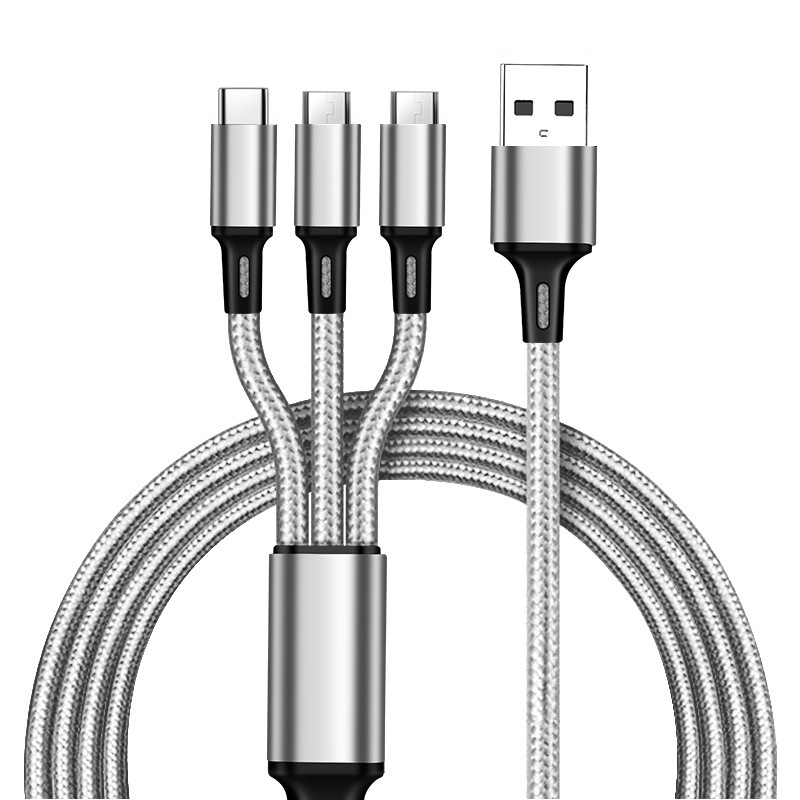 Nylon Woven Three-in-One Data Cable Multi-Head 2A Fast Charging Three-in-One Mobile Phone Charging Cable Logo Small Gift Wholesale