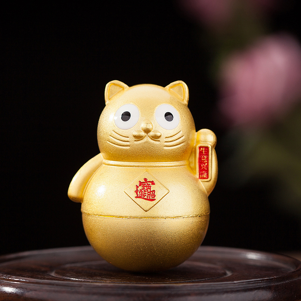 黄铜新款不倒翁招财猫生日礼物可爱创意铜简约桌面摆件礼品装饰品
