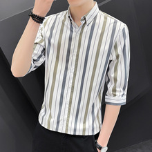 条纹短袖衬衫男款夏季韩版休闲商务半袖寸衣男士潮修身青少年衬衣