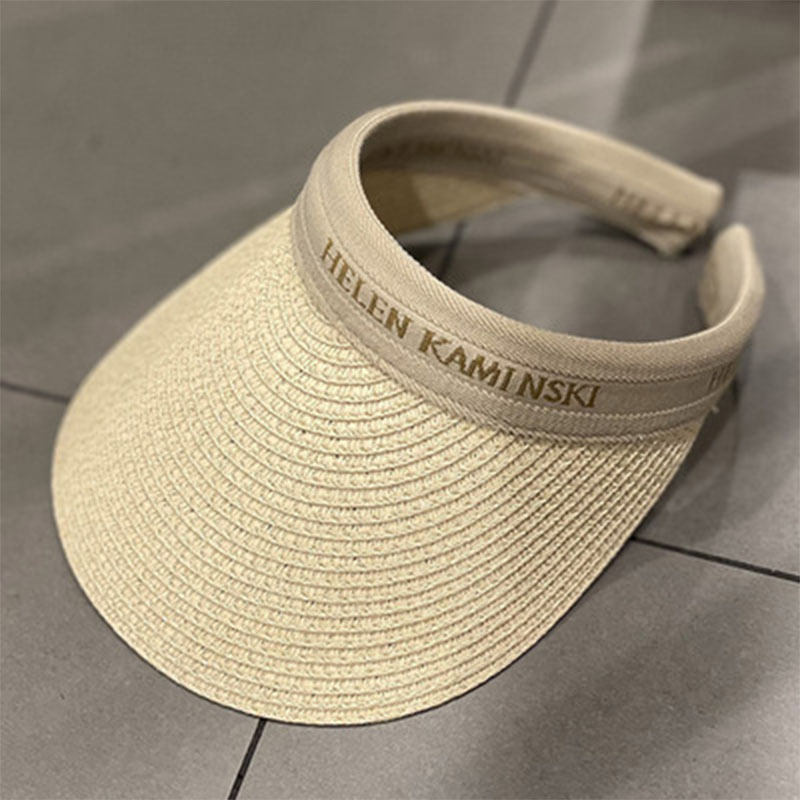 Sun Hat Summer Straw Knitted Peaked Cap Topless Hat Women's Beach Casual Sun-Proof Sun-Proof Non-Top Breathable Hairband Hat Straw Hat