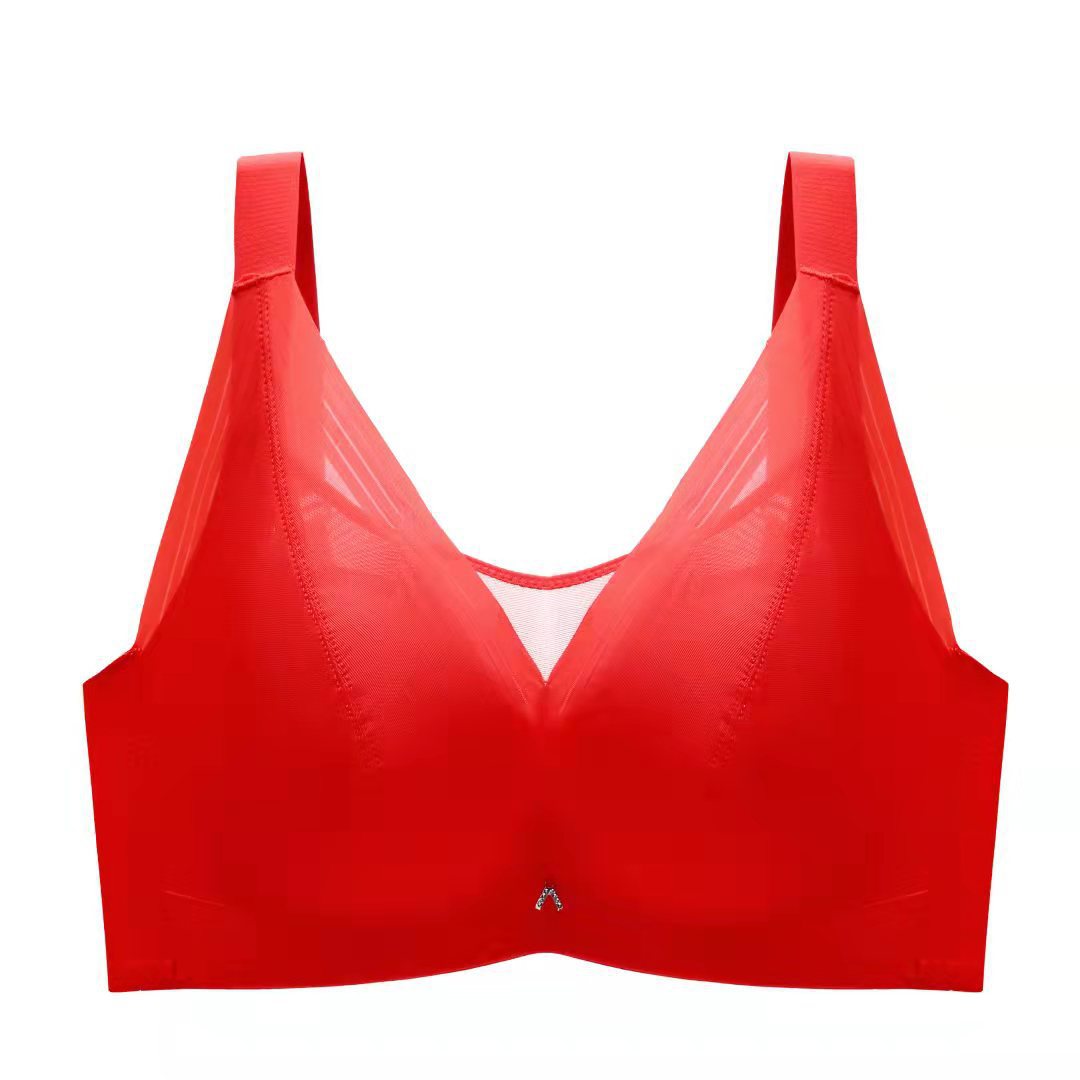 Anti-Sagging Glossy Surface without a Scratch Latex Underwear with Steel Ring Women's Thin Big Breast Slimming Chest Bra plus Size Plump Girls