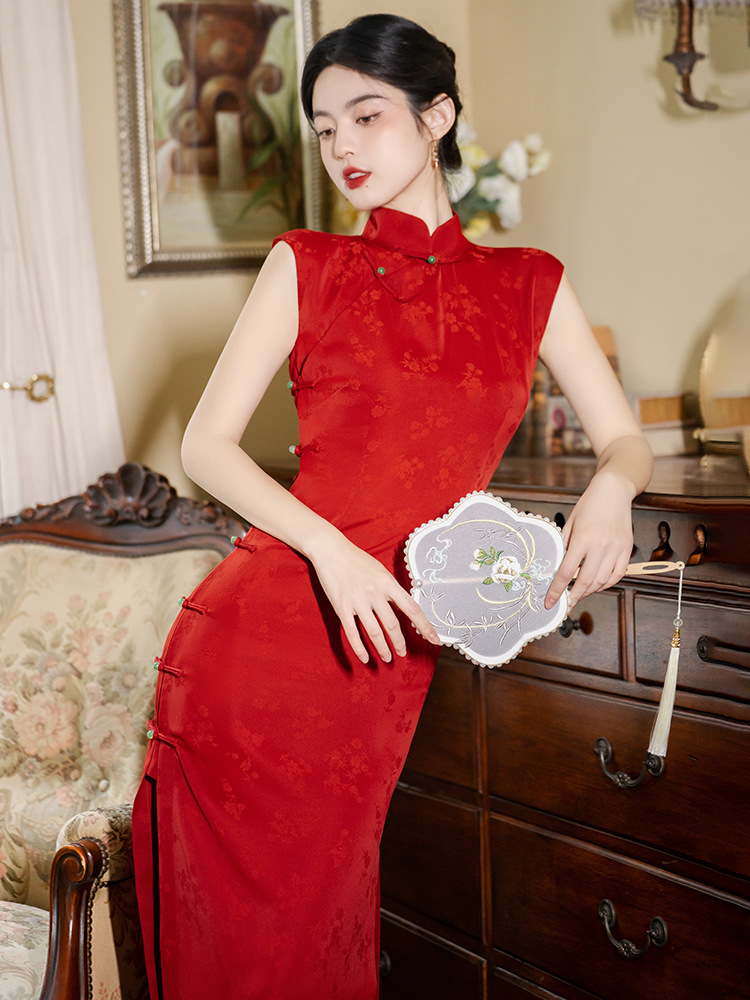 实拍现货复古暗纹提花显白古典优雅结婚订婚旗袍-阿里巴巴