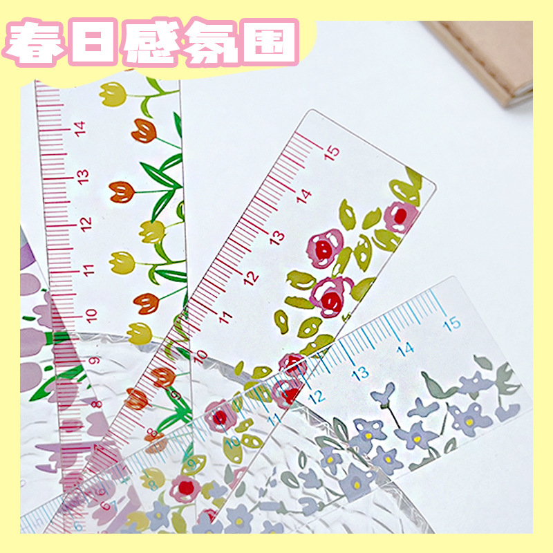 Korean Ins Oil Painting Cute Flowers Acrylic Ruler Student Office Drawing Measuring Ruler Cartoon Stationery Wholesale
