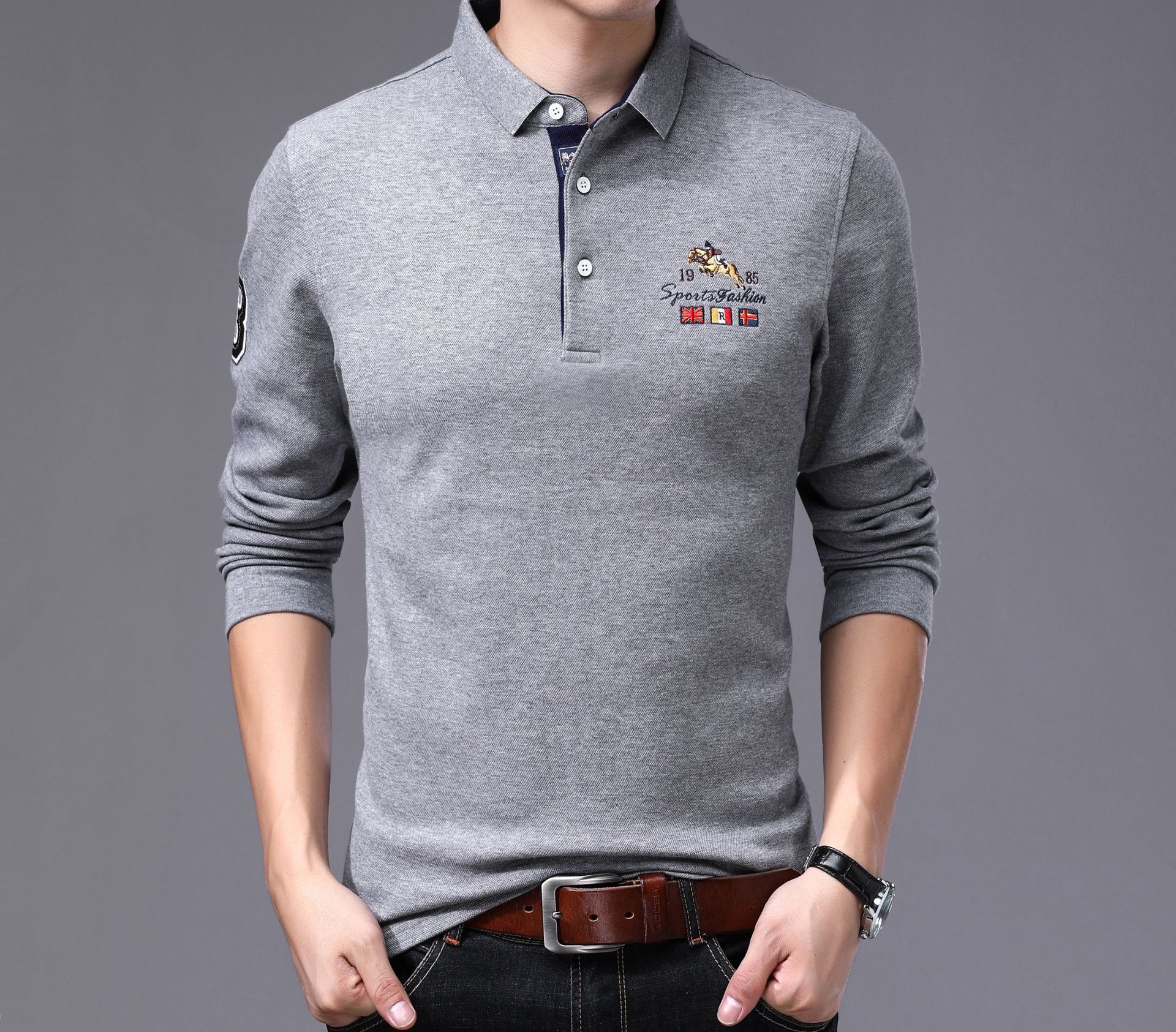 批发男装长袖polo衫男冬季加厚长袖t恤中年翻领韩版长袖t恤上衣外