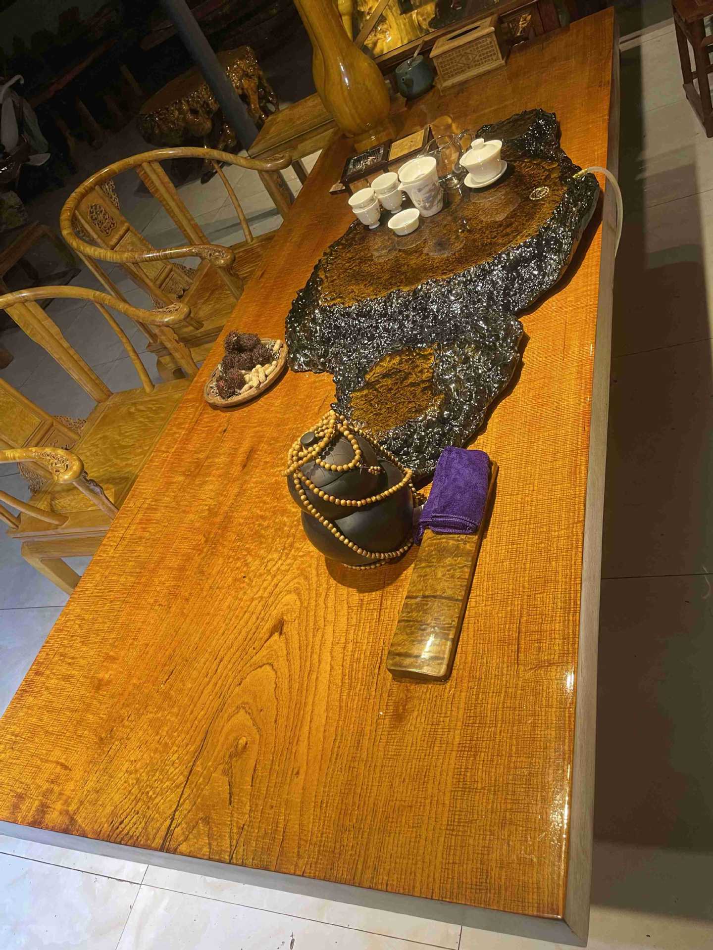 金丝楠木爆满金丝大板水波纹大板面板桌面家具面板原料长度240cm