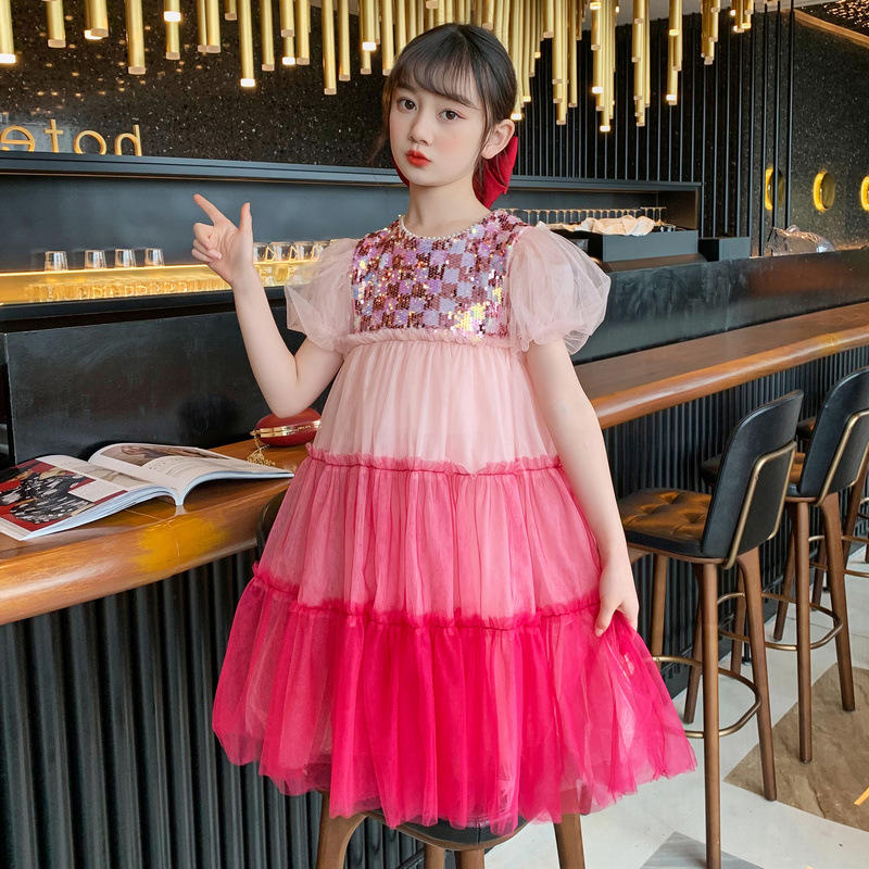 女童连衣裙夏季2022新款儿童裙子洋气大童夏装时髦短袖公主裙12岁