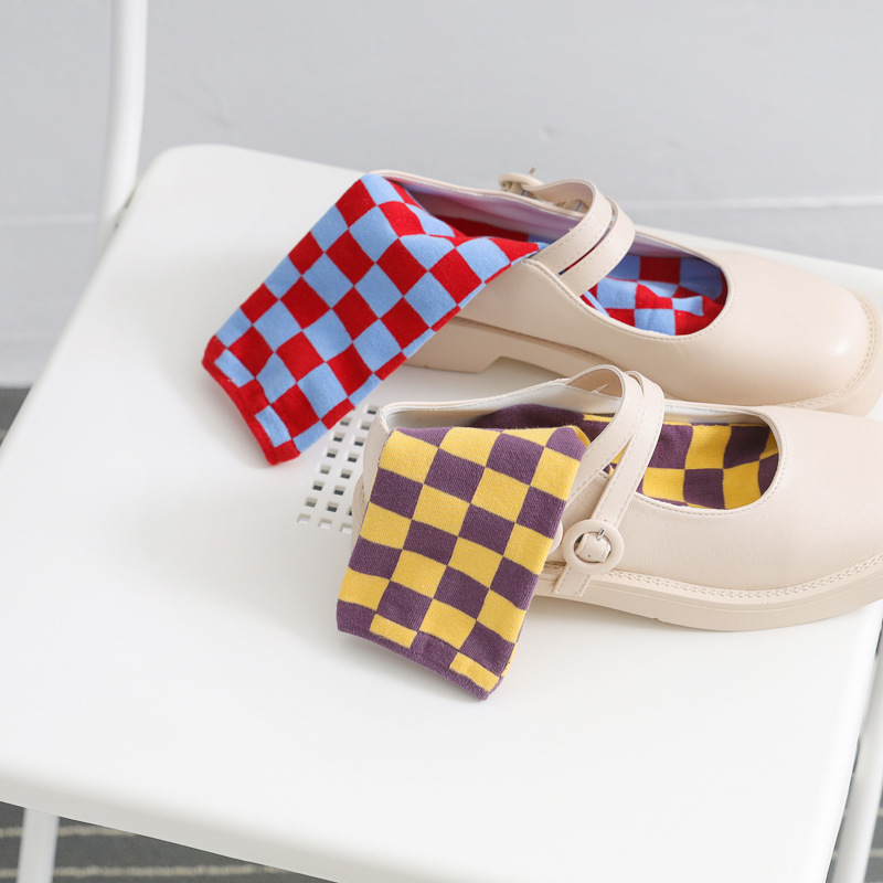 袜子男女情侣日系ins棋盘格子中筒袜子复古街头清新潮牌韩版长袜