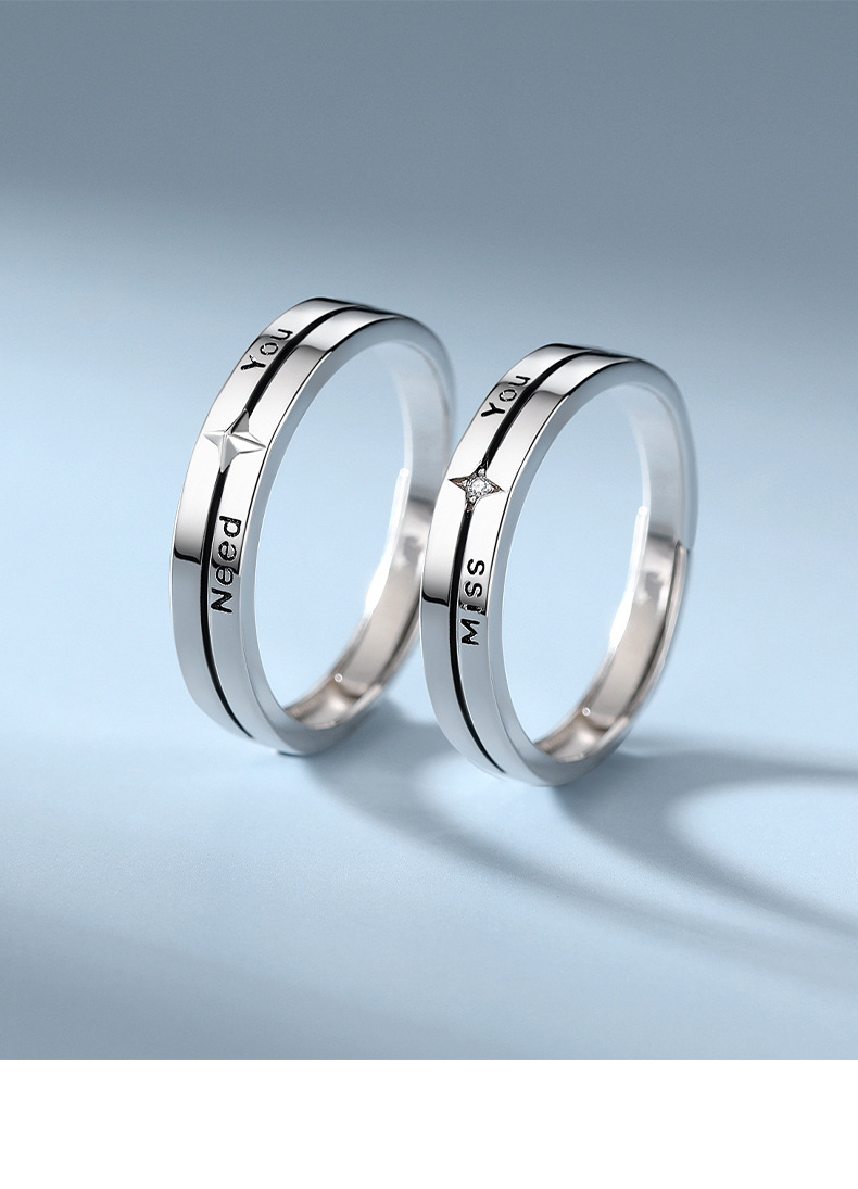 锦源原创设计星芒情侣戒指纯银小众星星字母对戒简约满天星开口戒
