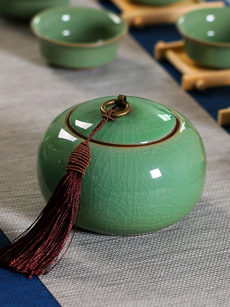 龙泉青瓷茶叶罐大码储存罐手工陶瓷茶具便携普洱茶密封罐大号送礼