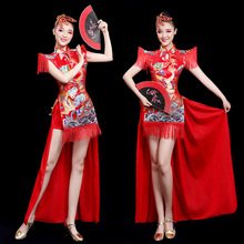 打鼓服演出服女2024新款红色喜庆现代舞蹈服装扇子舞水鼓舞腰鼓服