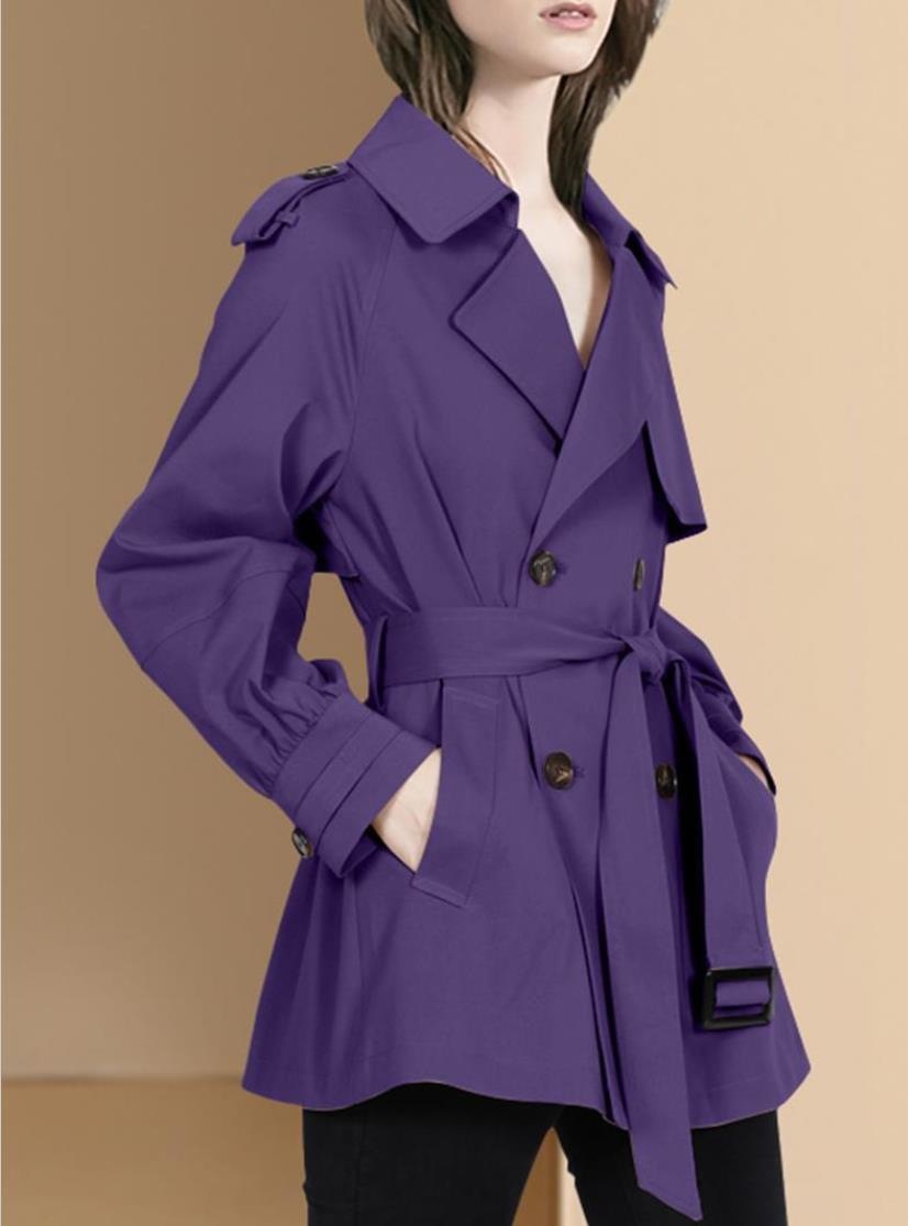 迪菲丽格秋装2021新款时尚流行紫色中长款风衣外套女系带收腰上衣
