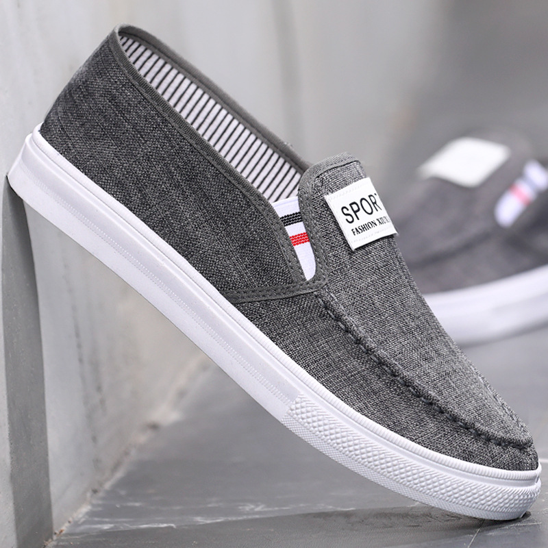 New Male Student Denim Canvas Shoes Slip-on Pumps Casual and Comfortable Old Beijing Linen Flat Sneakers