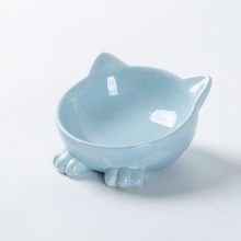 猫碗陶瓷 高脚宠物碗斜口猫盆 动物易清洗可爱陶瓷宠物食盆