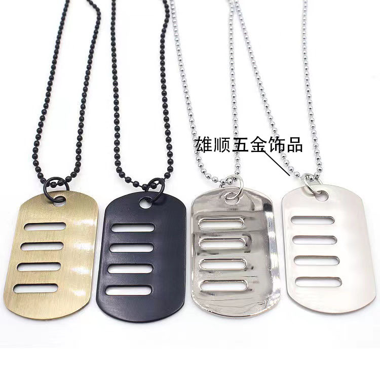 速卖通外贸欧美五排字镂空军牌狗牌项链毛衣链美国大兵军牌吊牌长