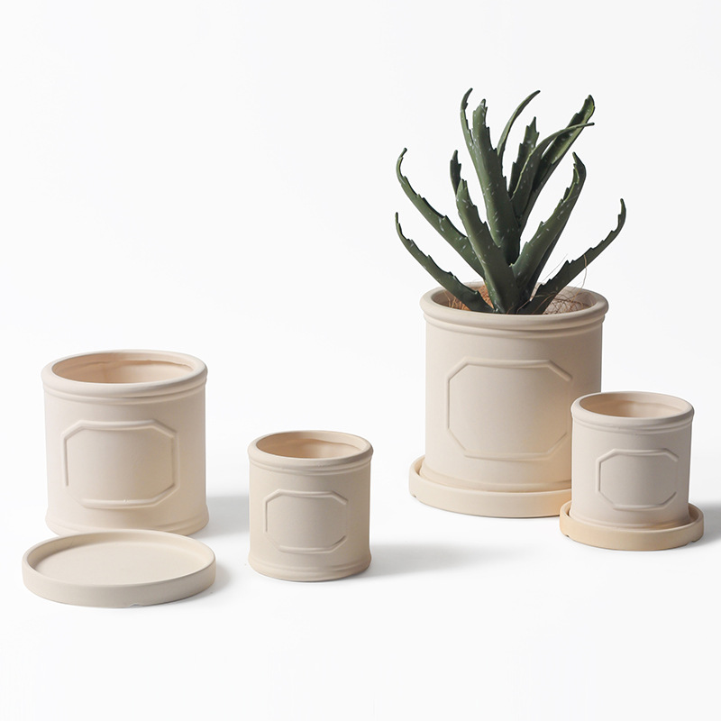 欧式素烧北欧圆柱形花盆室内透气可降解陶盆可diy多肉园艺草莓
