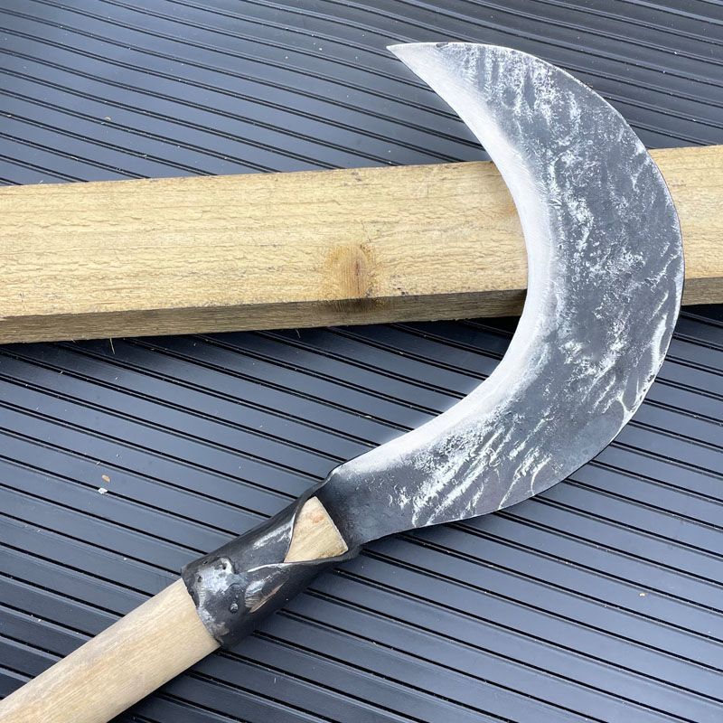 割草刀老式毛镰刀70年代砍柴刀家用除草刀纯手工锻打砍割两用弯刀