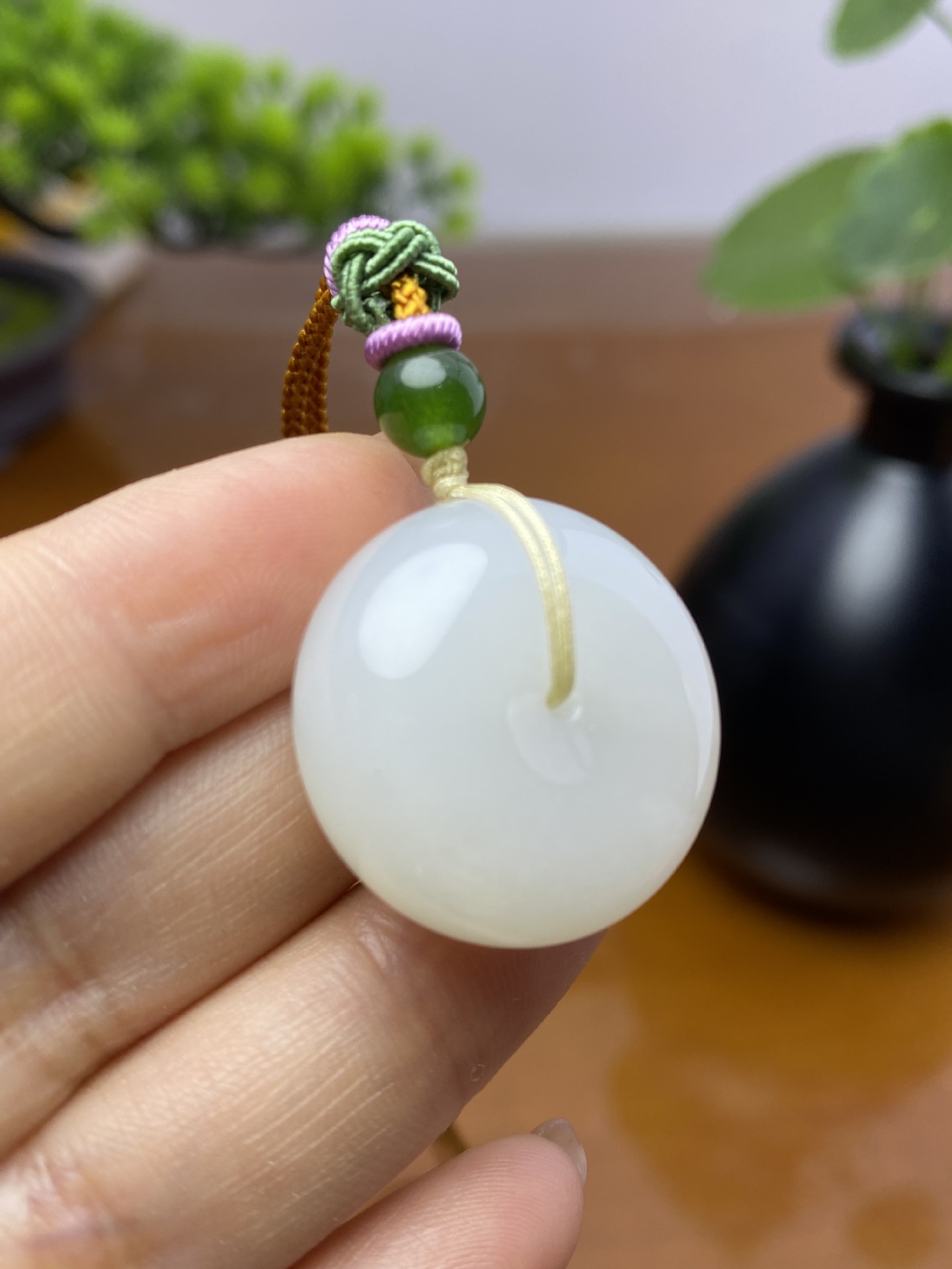 和田玉羊脂玉厚装面包扣吊坠男女款玉石平安扣挂件