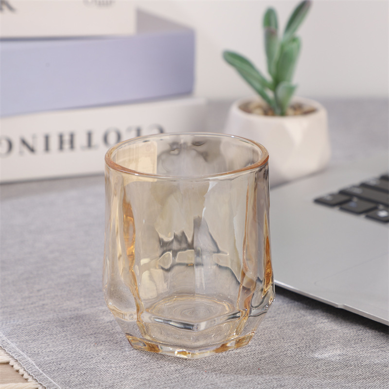 Electroplating Hexagonal Glass Household Hexagonal Colorful Juice Drink Drinking Cup Gift Wholesale Simple Drinking Cup