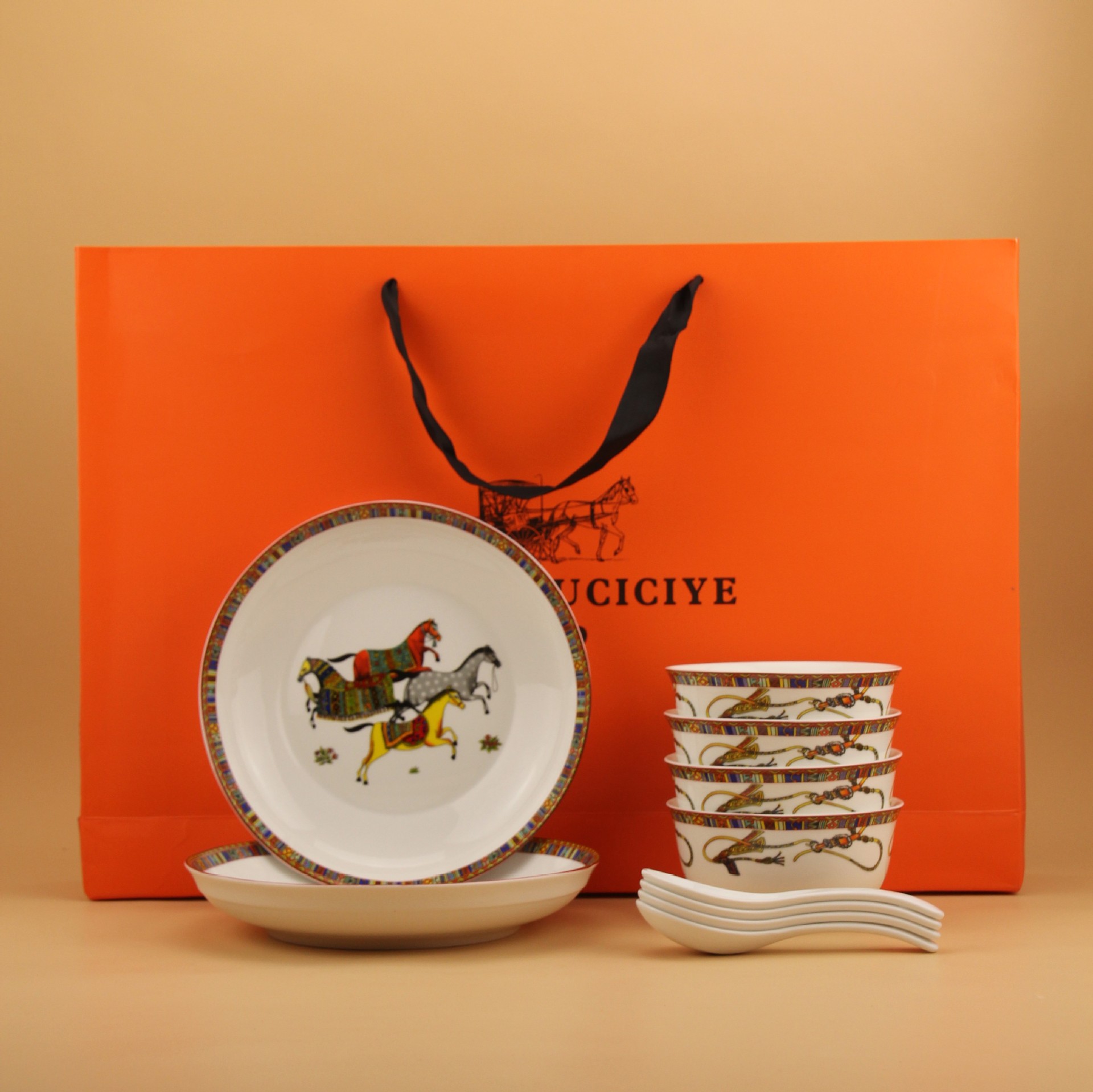 爱马仕碗碟套装瓷碗餐具套装盘子碗套装陶瓷碗盘礼盒餐具套礼盒