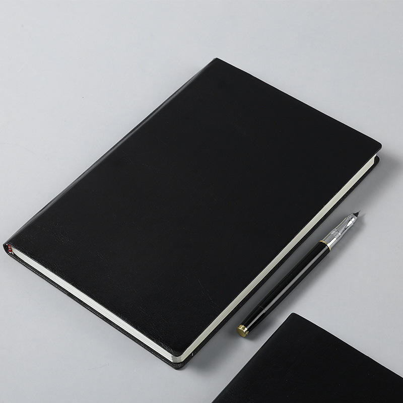 黑色pu商务笔记本会议记录本子a5办公文具笔记簿记事本日记本