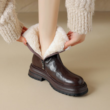 羊羔毛雪地靴2023秋冬季女靴粗跟中跟厚底棉靴复古加厚保暖毛毛靴