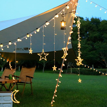 LED星星月亮窗帘灯串天幕帐篷装饰串灯氛围灯电池款太阳能彩灯