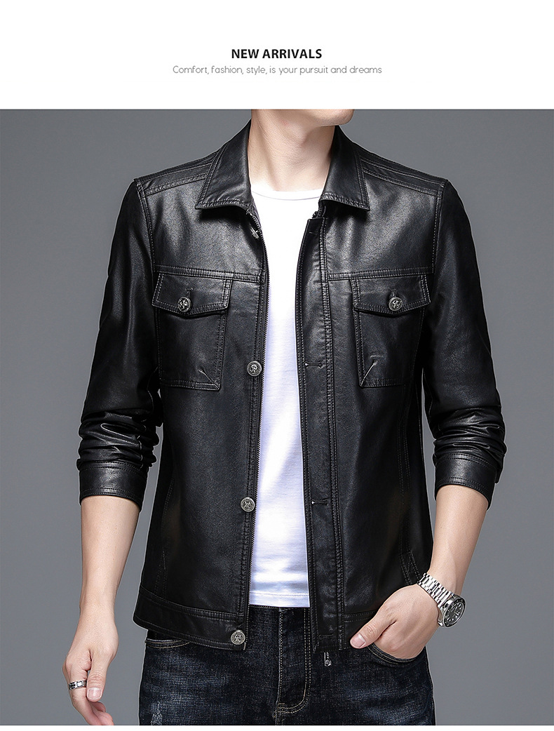 2021秋装新款海宁真皮皮衣男修身短款翻领皮夹克青年男士真皮外套