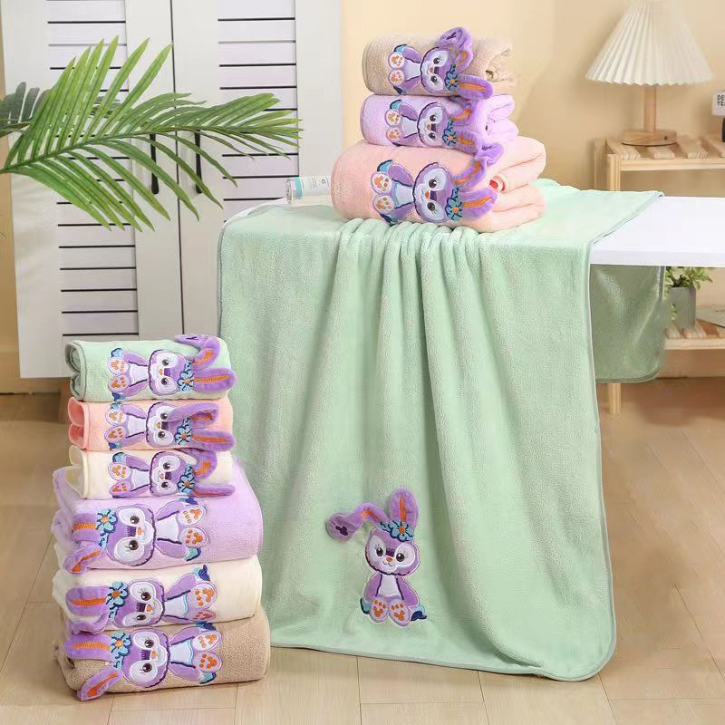 Cartoon Towel Coral Velvet Star Delu Towel Bath Towel Three-Piece Cartoon Soft Absorbent Household Lint-Free