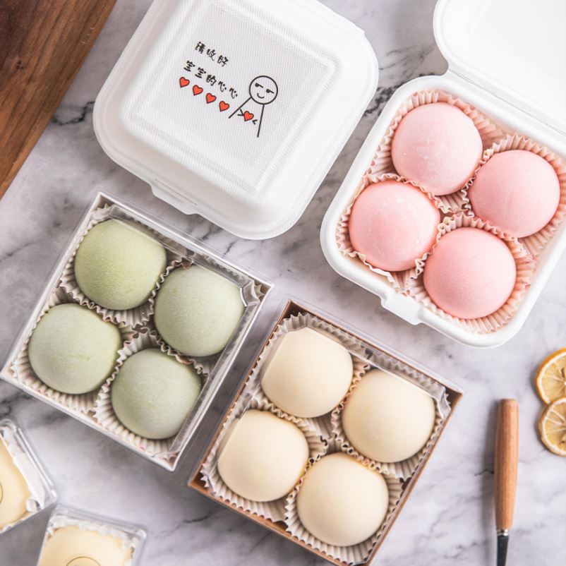 糯米糍包装盒雪媚娘带纸托2粒4粒6粒装糕点大福纸盒子一次性