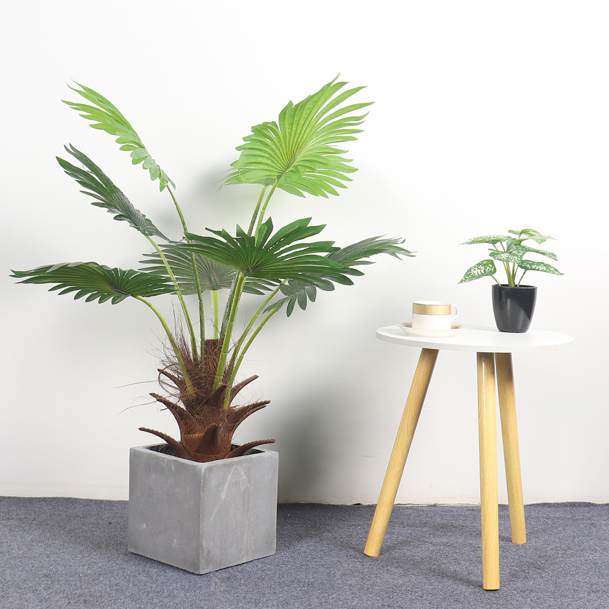 新款棕榈树扇葵盆栽亚马逊热带绿色植物盆景室内装饰塑料假树
