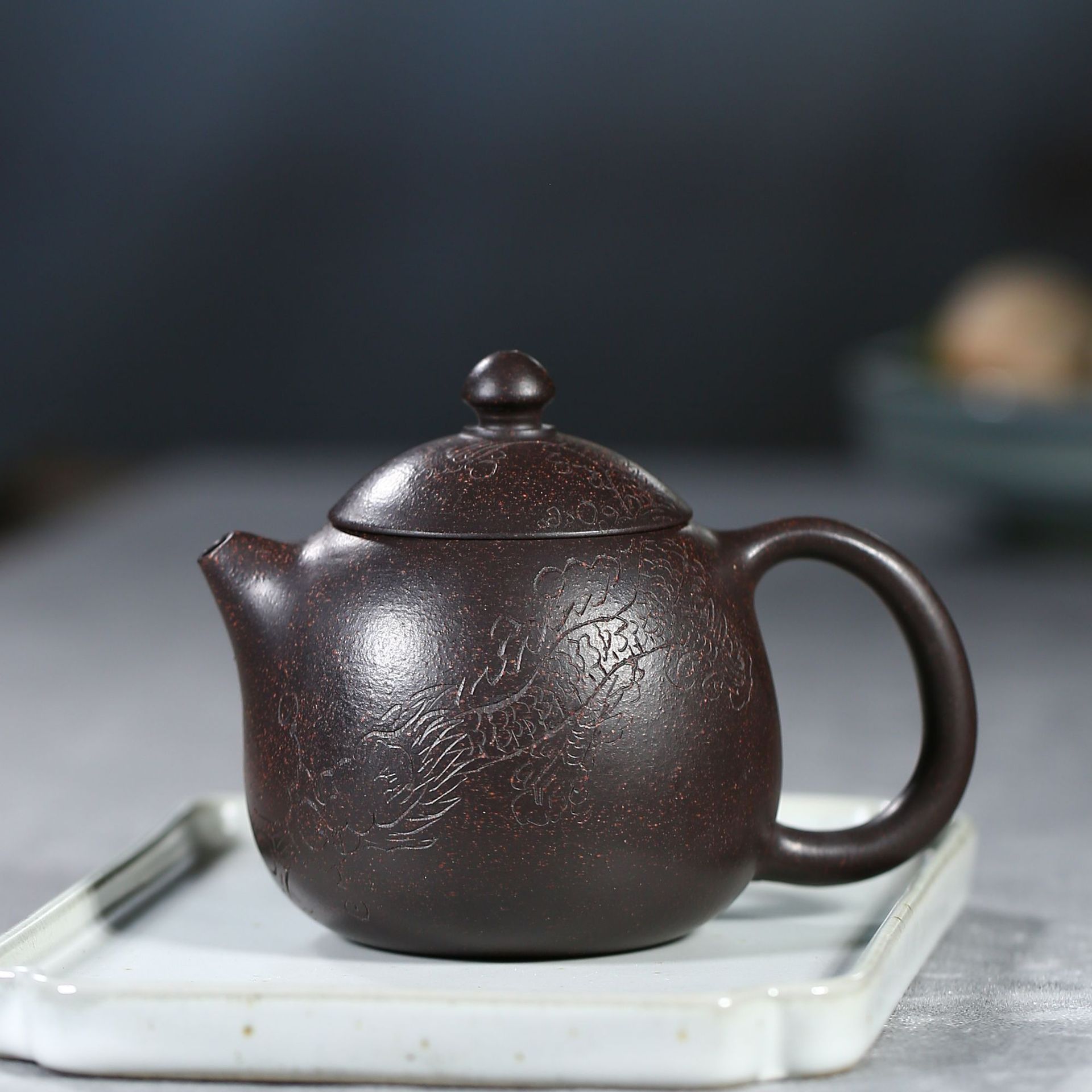 宜兴紫砂壶家用泡茶小茶壶大红袍龙蛋壶200cc家用茶壶定制陶刻