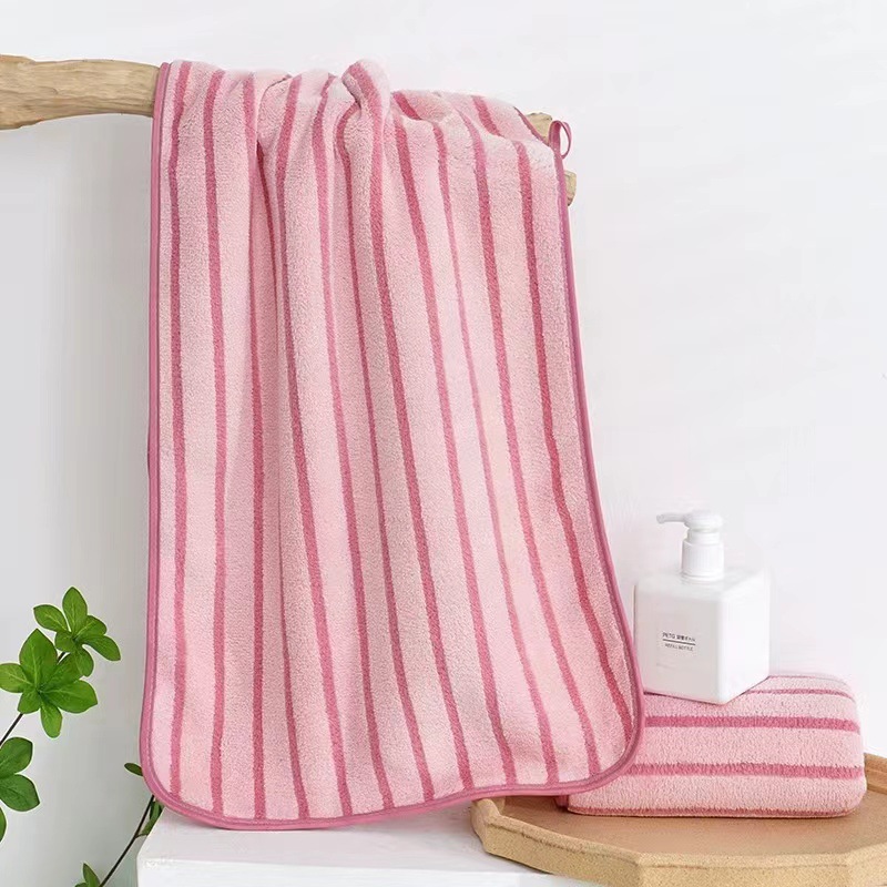 Vertical Stripes Thickened Coral Fleece Towel Soft Absorbent Home Face Towel Lint-Free Adult Men and Women Bath Quick-Drying