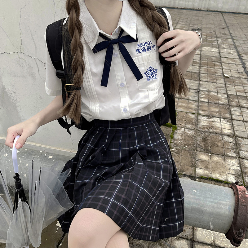 少女也会翻白眼陇海国中jk衬衣风琴褶校供短袖刺绣白色衬衫夏季