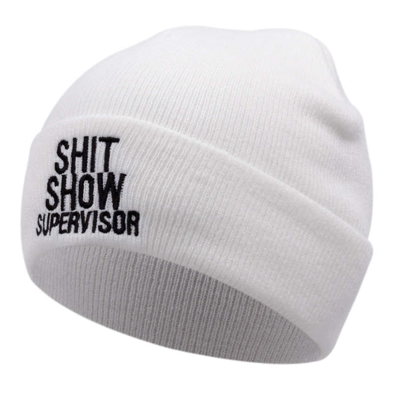 Foreign Trade Popular Style Embroidery Knitted Hat Winter Warm Shit Show Men and Women Outdoor Woolen Cap Fashion European and American