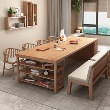北欧家用实木大书桌带抽屉书柜一体学习桌客厅长条桌多功能办公桌