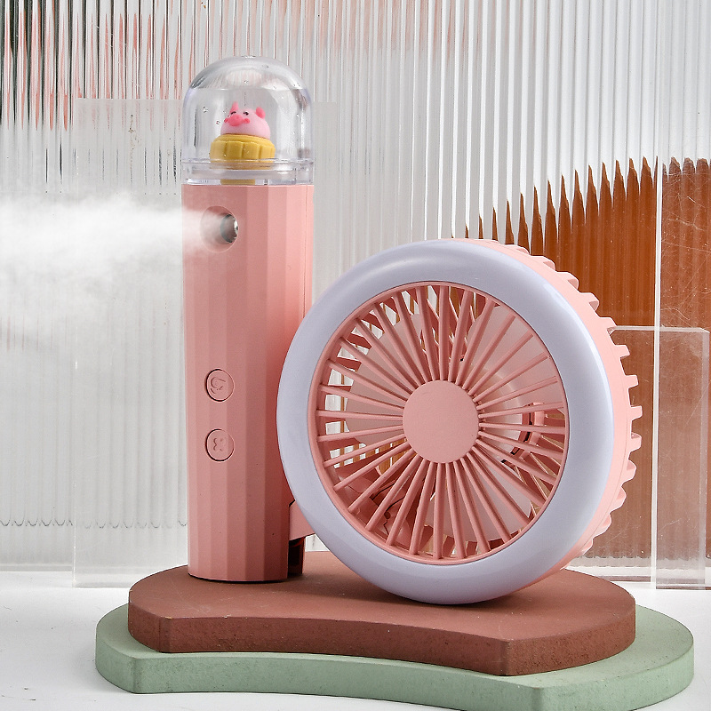 跨境手持usb桌面侧折迷你风扇自动喷雾补水仪灯光风扇学生便携