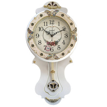 欧式摆钟客厅木质圆挂钟创意卧室静音壁钟现代装饰摇摆钟表