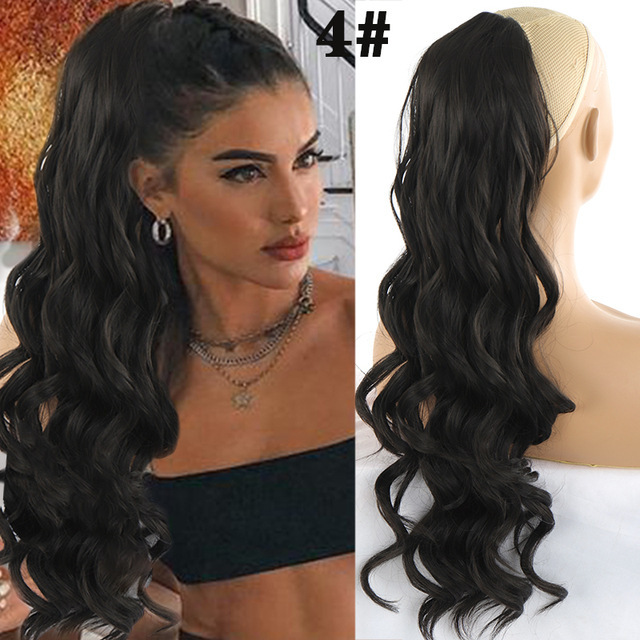 cross-border wig female 60cm long curly big wave invisible fluffy drawstring connecting european and american hair horse tail in stock wholesale