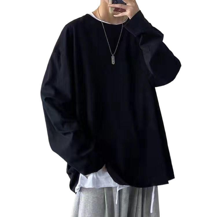 秋冬季2025年长袖上衣秋季外穿宽松男恤打底内搭男打底衫潮流纯色