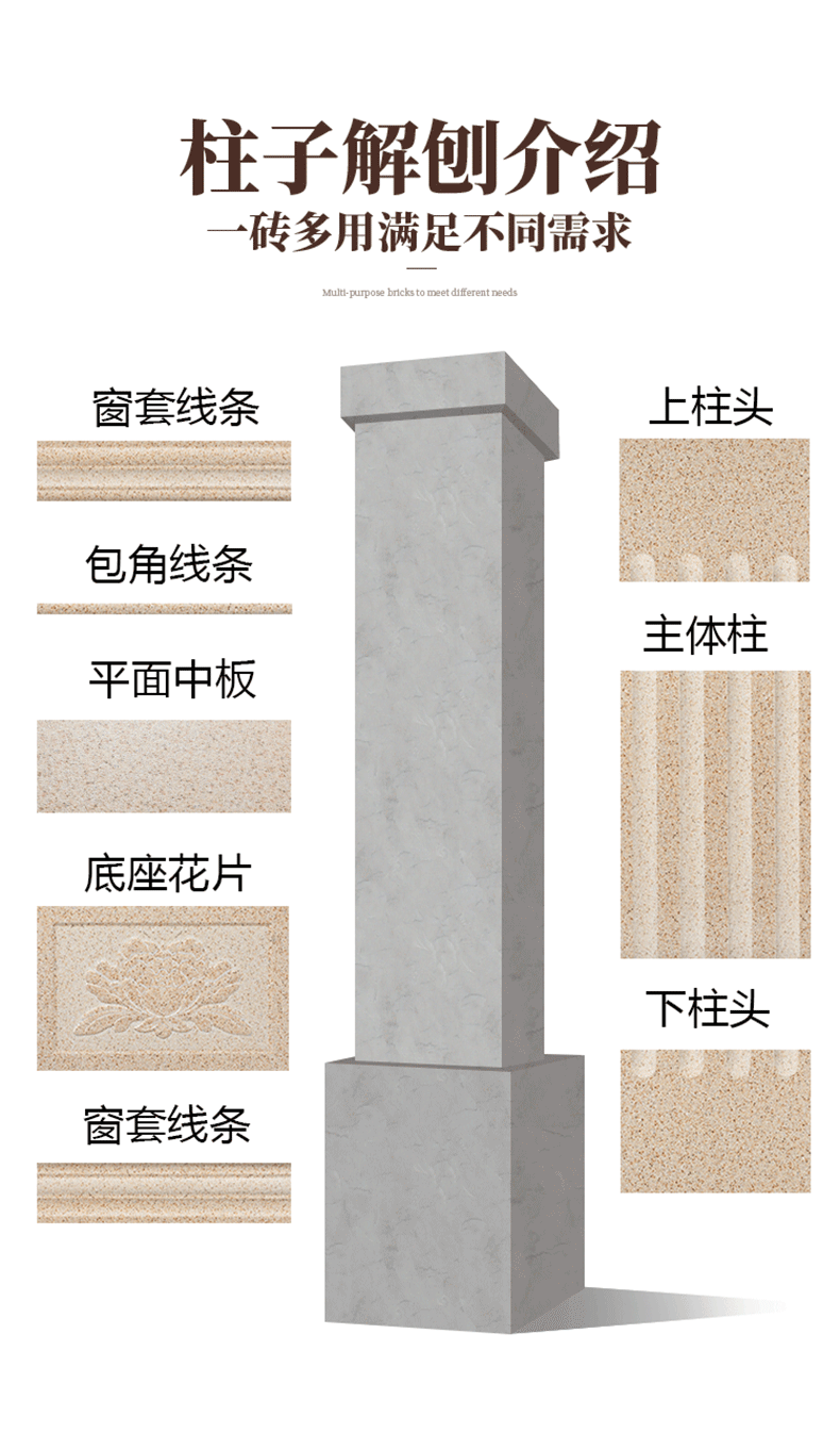 乡村家用别墅罗马柱瓷砖农村外墙砖300x600仿大理石大门柱子瓷砖