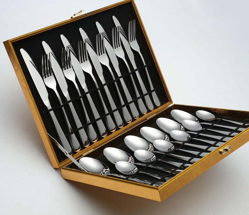 L Stainless Steel Tableware Set Wooden Box 16-Piece Set 24-Piece Set Western Food/Steak Knife, Fork and Spoon 6 People Holiday Gifts