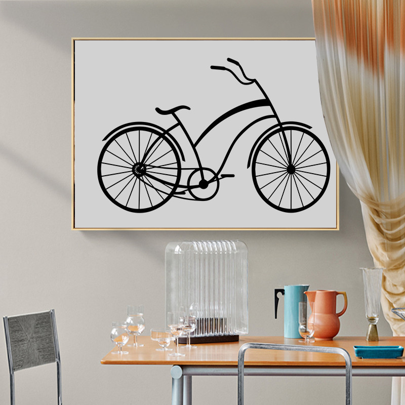 北欧现代简约黑白线条金色自行车客厅组合横幅装饰画图片画芯